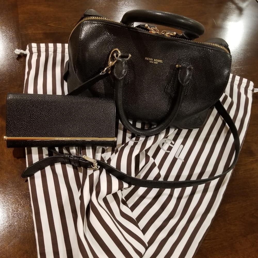 Henri Bendel Black Leather Bag and Wallet